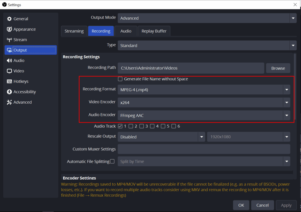 OBS Video Setting Output